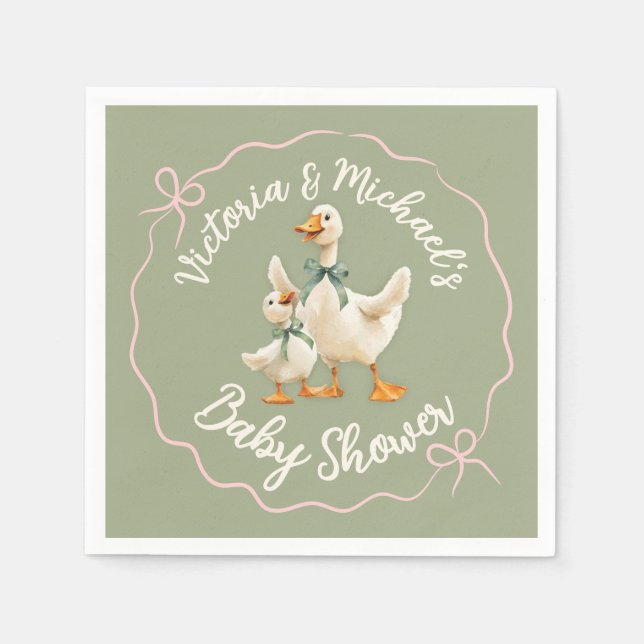 Silly Goose Gingham Bow Baby Shower Napkins (Front)