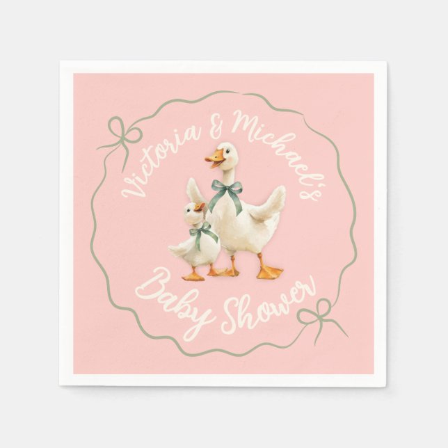 Silly Goose Gingham Bow Baby Shower Napkins (Front)