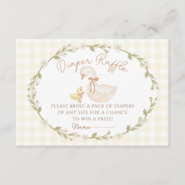 Silly Goose Gingham Duck baby showe Enclosure Card (Front)