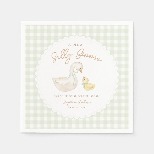 Silly Goose Gingham Duck baby shower  Napkins (Front)