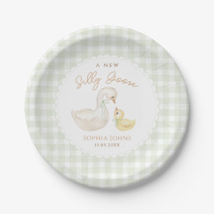 Silly Goose Gingham Duck baby shower  Paper Plates