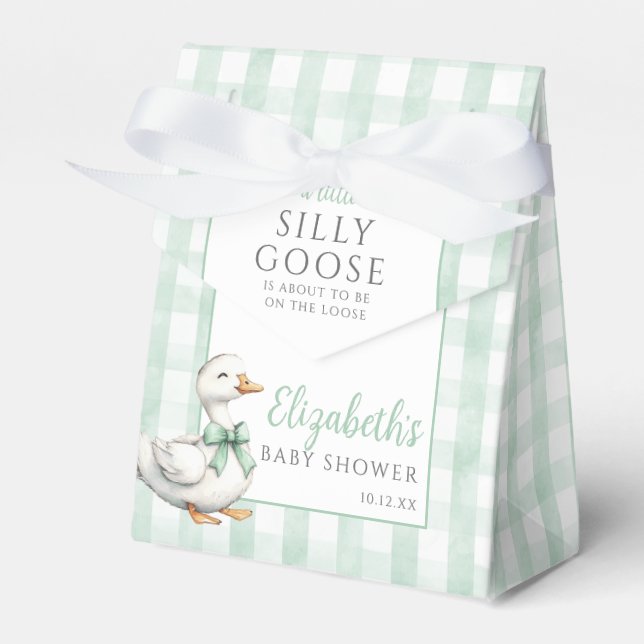 Silly Goose Gingham Gender Neutral Baby Shower Favor Boxes (Front Side)