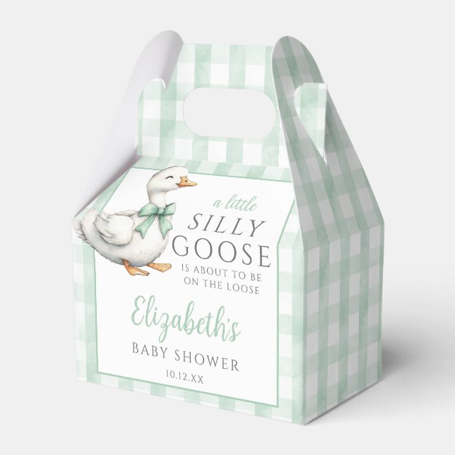 Silly Goose Gingham Gender Neutral Baby Shower Favor Boxes (Front Side)