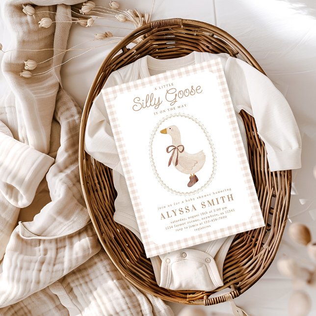 Silly Goose Gingham Gender Neutral Baby Shower Invitation (Creator Uploaded)