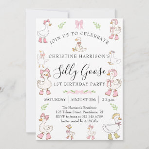 Silly Goose Girl 1st Birthday Invitation