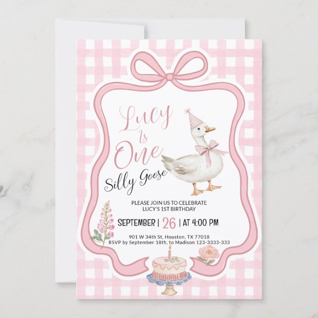 Silly Goose Girl 1st Birthday Invitation (Front)