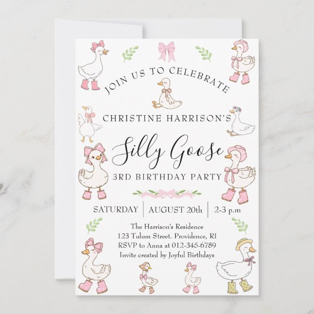 Silly Goose Girl 3rd Birthday Invitation (Front)