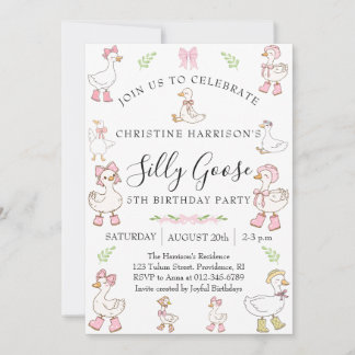 Silly Goose Girl 5th Birthday Invitation