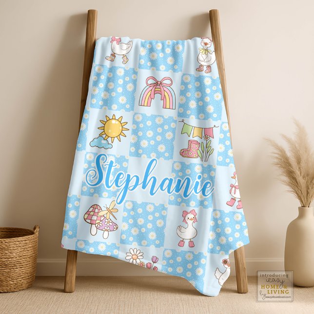 Silly Goose Girl Design Blue Fleece Blanket (Creator Uploaded)