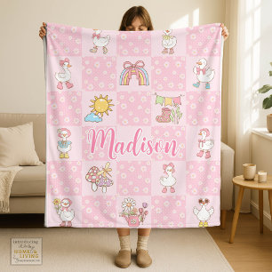 Silly Goose Girl Design Pink  Fleece Blanket