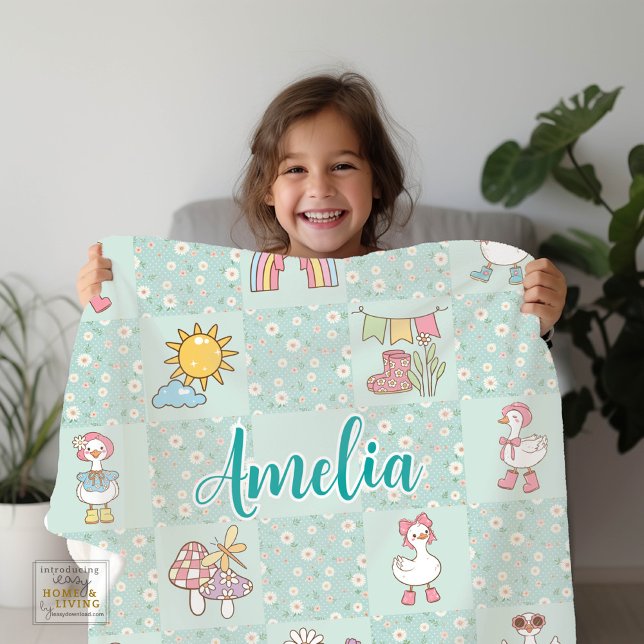 Silly Goose Girl Design Teal Green Fleece Blanket (Creator Uploaded)