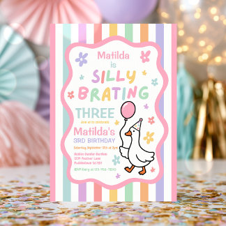 Silly Goose Girl Pastel 3rd Birthday Party Invitation