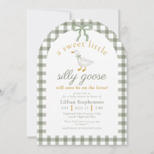 Silly Goose Green Gingham Bow Baby Shower Arch Invitation