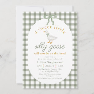 Silly Goose Green Gingham Bow Neutral Baby Shower Invitation