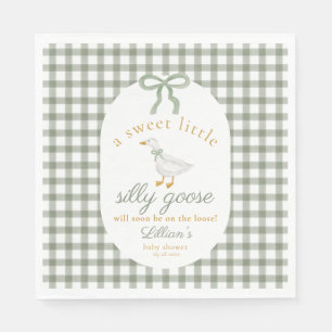 Silly Goose Green Gingham Cottagcore Baby Shower Napkins