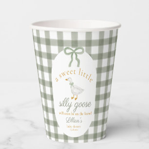 Silly Goose Green Gingham Cottagecore Baby Shower Paper Cups