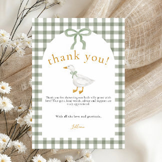 Silly Goose Green Gingham Cottagecore Baby Shower Thank You Card