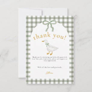 Silly Goose Green Gingham Cottagecore Baby Shower  Thank You Card