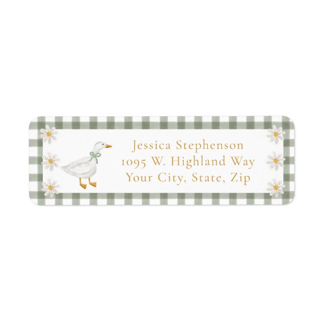 Silly Goose Green Gingham Daisy Return Address Label (Front)