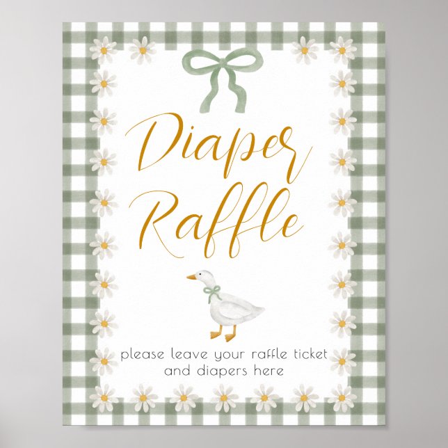 Silly Goose Green Gingham Floral Diaper Raffle Poster (Front)