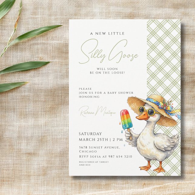 Silly Goose Green Gingham Hat Ice Baby Shower Invitation (Creator Uploaded)