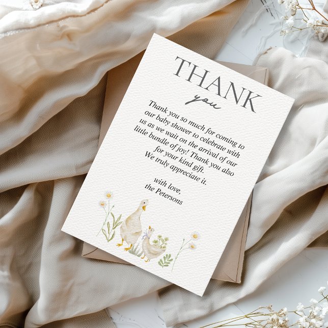 Silly Goose Greenery Watercolor Baby Shower Thank You Card (Thank You Baby Shower Card Silly Goose Theme Watercolor Aesthetic Cute Modern Animals Minimalist)