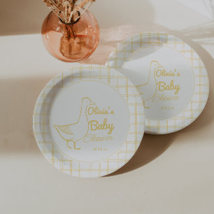 Silly Goose Hand Drawn Neutral Funny Baby Shower Paper Plates
