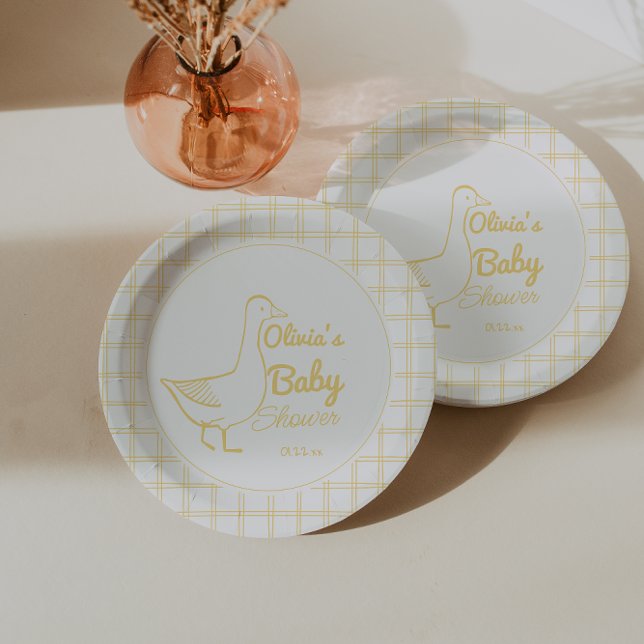 Silly Goose Hand Drawn Neutral Funny Baby Shower Paper Plates (Creator Uploaded)