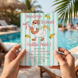 Silly Goose Hello Pool Stripes Invitation
