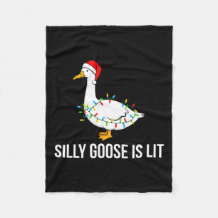 Silly Goose Is Lit Funny Christmas Lights Santa Ha Fleece Blanket