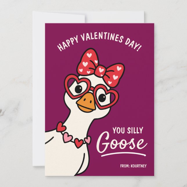 Silly Goose Kids Classroom Valentines Day Note Card (Front)
