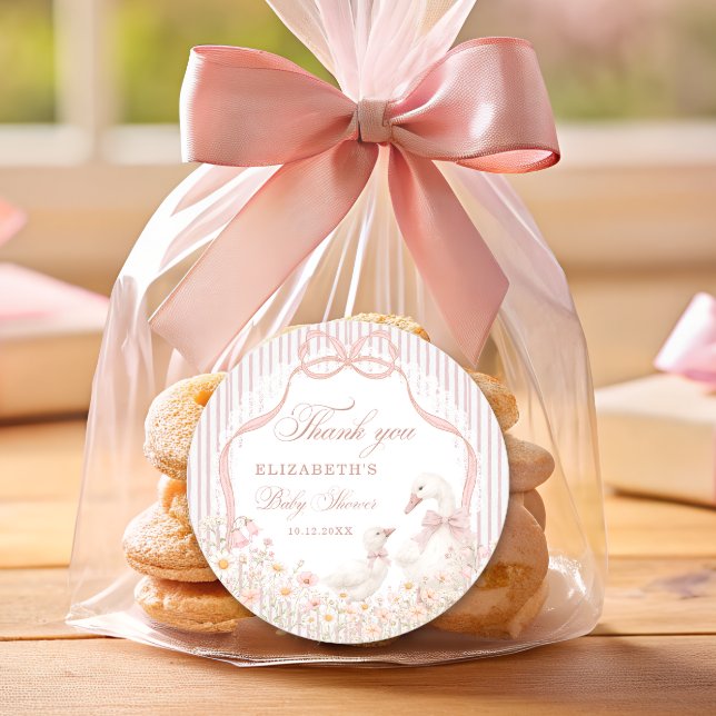 Silly Goose Lace Wildflower Pink Baby Shower Classic Round Sticker (Creator Uploaded)