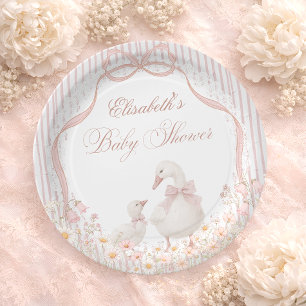 Silly Goose Lace Wildflower Pink Baby Shower Paper Plates