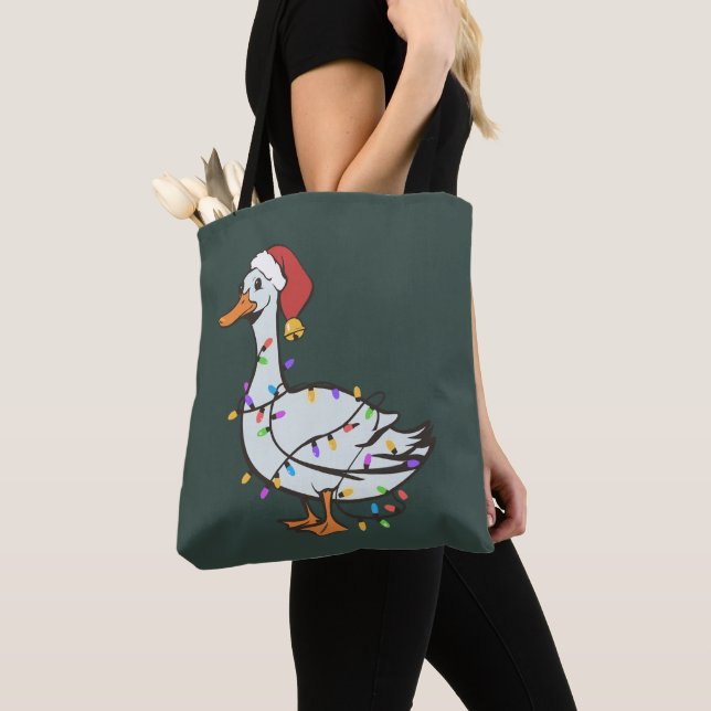 Silly Goose Light Christmas Funny Duck Xmas Lights Tote Bag (Close Up)
