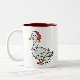 Silly Goose Light Christmas Funny Duck Xmas Lights Two-Tone Coffee Mug