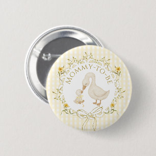 Silly Goose Mommy to be Yellow Gingham Baby Shower Button