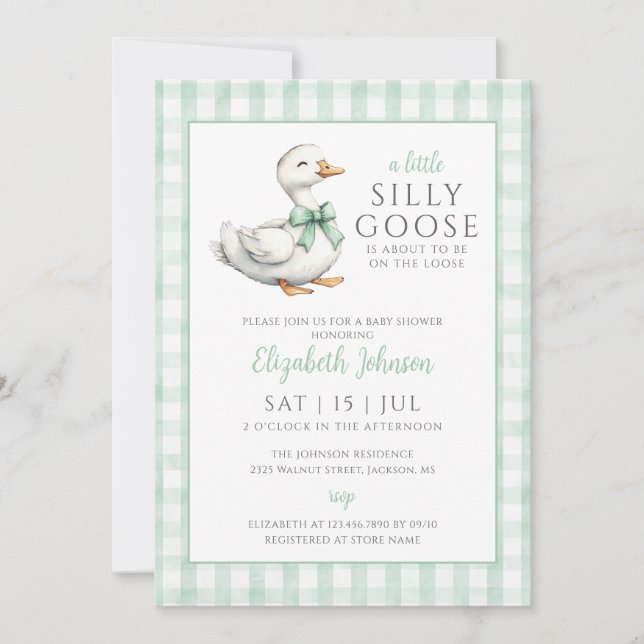 Silly Goose Neutral Baby Shower Photo QR Code Invitation (Front)