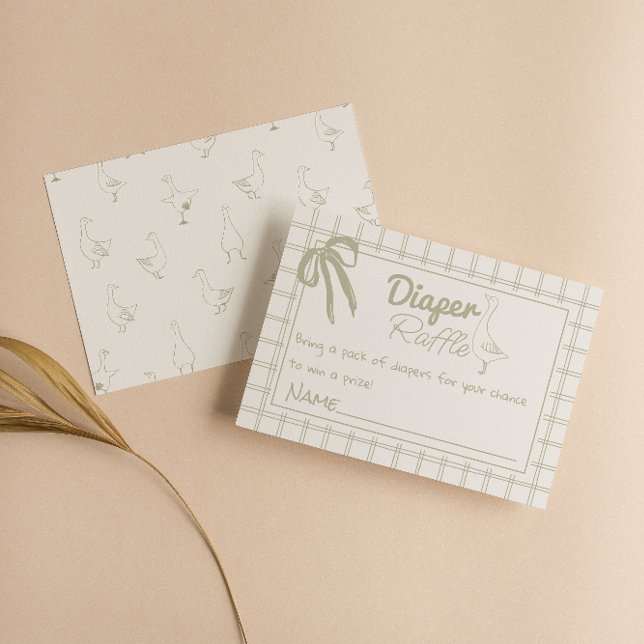 Silly Goose Neutral Gingham Ribbon Diaper Raffle Enclosure Card (Creator Uploaded)