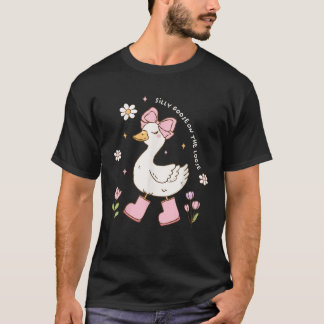 Silly Goose On The Loose Cute Goose Coquette Bow T-Shirt
