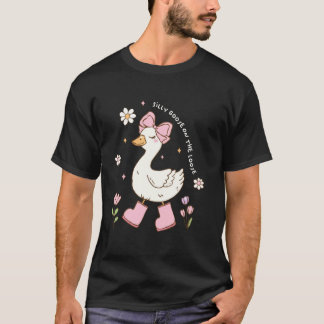 Silly Goose On The Loose Cute Goose Coquette Bow T-Shirt