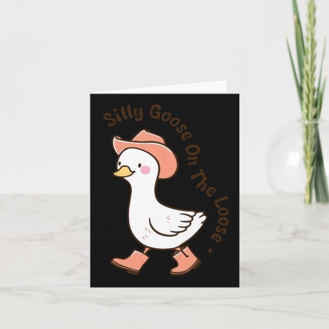 Silly Goose On The Loose Funny Cowboy Farmer Farmi Card (Front)