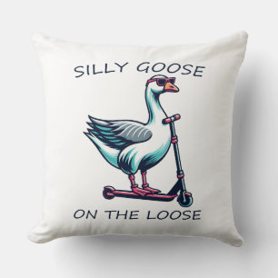 Silly Goose On The Loose Funny Scooter Ride Throw Pillow