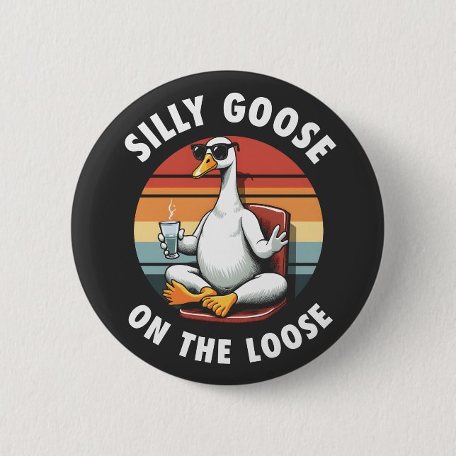 Silly Goose on the Loose Meditation Yoga Retro Button (Front)