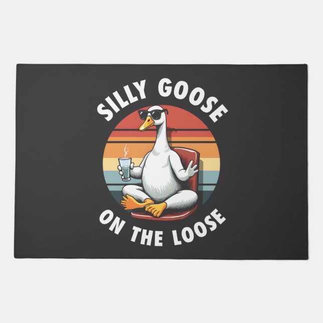 Silly Goose on the Loose Meditation Yoga Retro Doormat (Front)