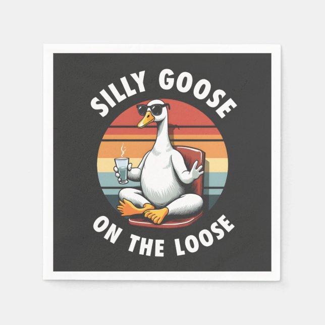Silly Goose on the Loose Meditation Yoga Retro Napkins (Front)