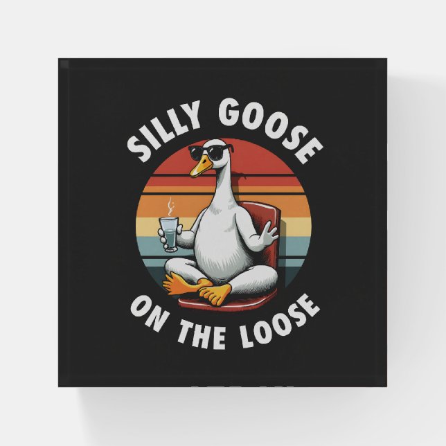 Silly Goose on the Loose Meditation Yoga Retro Paperweight (Front)