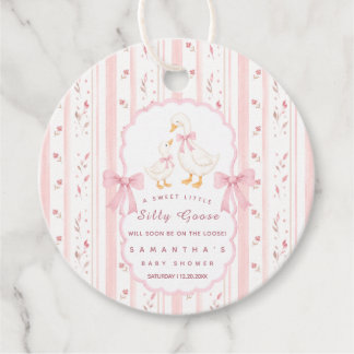 Silly Goose "On The Loose" Pink Bow Baby Shower Favor Tags
