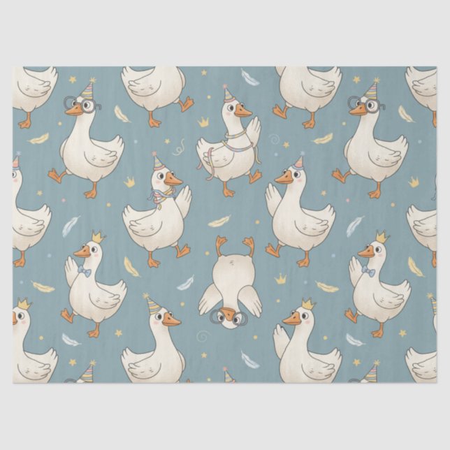 Silly Goose Party – Blue Background with Feathers Tissue Paper (Front)