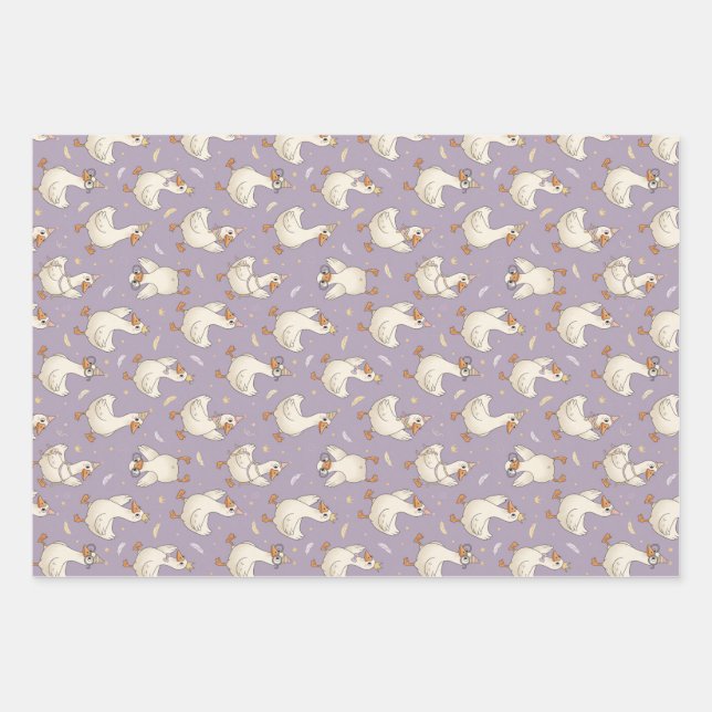 Silly Goose Party – Cartoon Goose Design Wrapping Paper Sheets (Front)