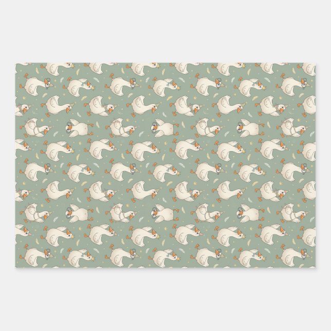 Silly Goose Party Parade Funny Birthday Wrapping Paper Sheets (Front)